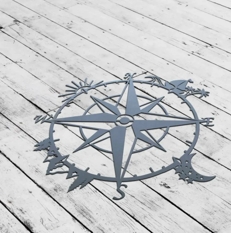 Nautical Compass Metal Wall Art Coordinates Sign Home Decor Compass Decoration Housewarming Camper Climber Birthday Gift Lake House Decor