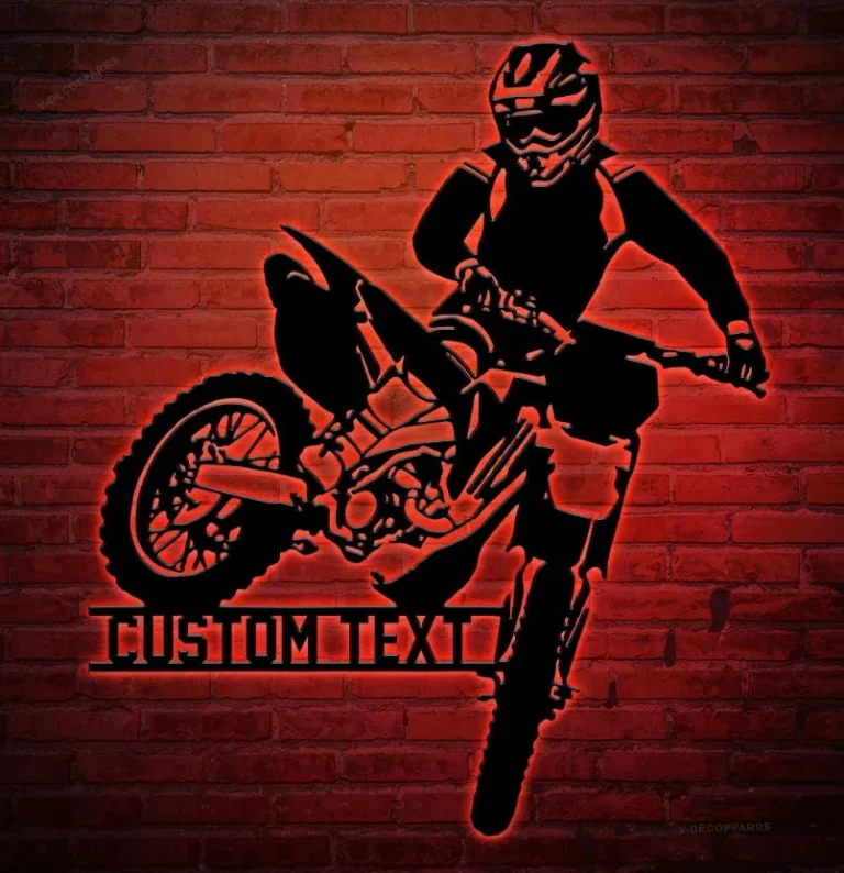 Personalized Dirt Bike Metal Sign Led Lights, Customized Biking Metal Wall Art, Motorcycle Housewarming Art, Gift For Father, Home Decor