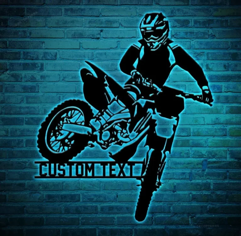 Personalized Dirt Bike Metal Sign Led Lights, Customized Biking Metal Wall Art, Motorcycle Housewarming Art, Gift For Father, Home Decor