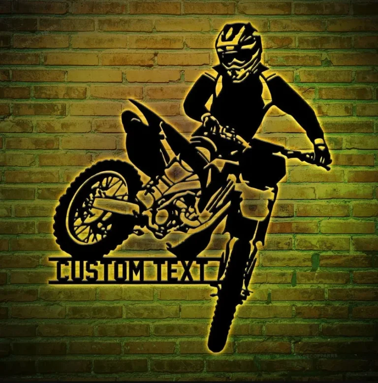 Personalized Dirt Bike Metal Sign Led Lights, Customized Biking Metal Wall Art, Motorcycle Housewarming Art, Gift For Father, Home Decor