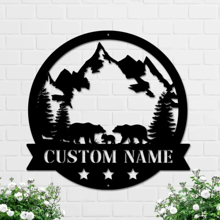 Personalized Bear Metal Sign, Family Name Bear Monogram Sign, Custom Bear Sign, Bear In Woods Cabin Sign, Bear Sign, Bear Gift, Bear Lover