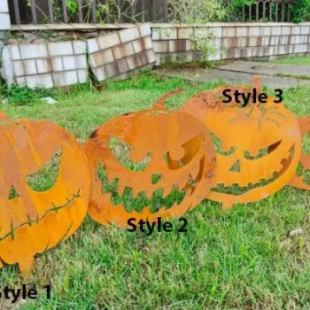 Set Of 4 Pumpkins Metal Sign, Halloween Pumpkin Garden Stake, Metal Halloween Decors, Unique Metal Pumpkins Sculpture, Halloween Gift