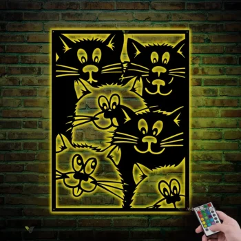 Cat Lover Sign Nordic Cats Metal Wall Art With Led Light Home Decor Skaukatt Norsk Skogskatt Decoration Wall Hanging Birthday Christmas Gift