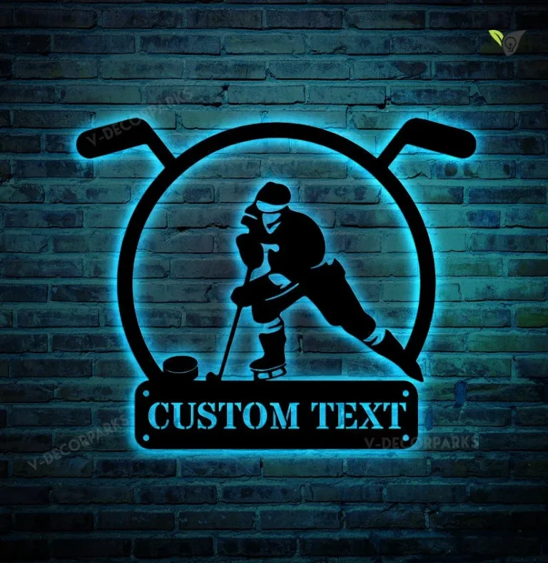 Customized Hockey Metal Sign Led Lights, Custom Hockey Player Metal Wall Art, Hockey Hanging Wall Art, Custom Hockey Metal Sign