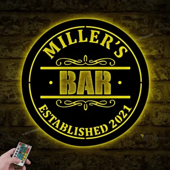 Personalized Bar Metal Wall Sign With Led Lights, Bar Metal Sign Multi Colors, Custom Bar Sign, Bar Decor, Custom Pub Sign, Man Cave Decor