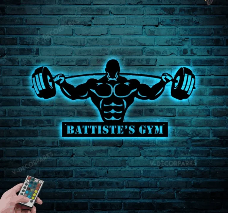 Personalized Name Gym Metal Sign With Led Lights, Powerlifting Sport Metal Wall Art, Custom Gym Name Signs, Cross Fit Sign, Fitness Home Decor