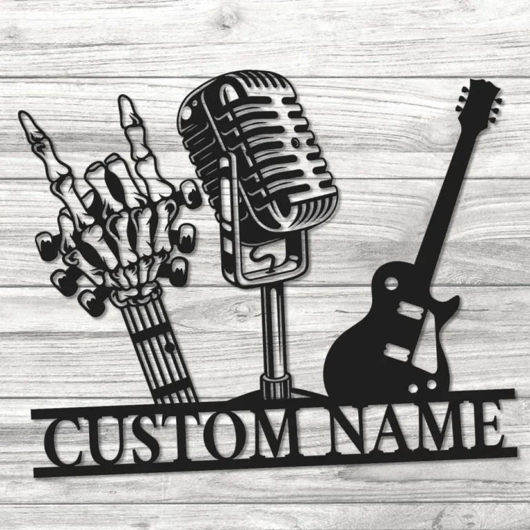 Personalized Rock On Guitar Metal Wall Art, Custom Rock On Guitar, Rock Roll Skeleton Hand, Guitar Gift, Guitar Lover Gift, Guitar Dad, Gift
