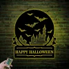 Custom Happy Halloween Sign With Led Lights, Personalized Halloween Metal Sign Halloween Castle Metal Wall Art Halloween Decor Outdoor