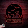 Custom Happy Halloween Sign With Led Lights, Personalized Halloween Metal Sign Halloween Castle Metal Wall Art Halloween Decor Outdoor