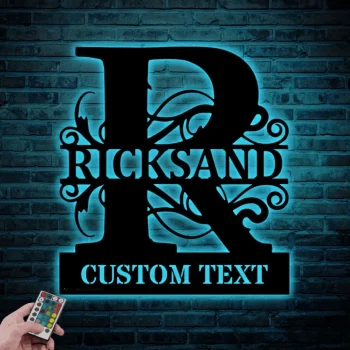 Custom Metal Family Name Sign With Led Lights, Metal Last Name Sign Monogram Name Sign Metal Wall Art Personalized Metal Name Signs