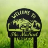 Personalized Welcome To Our Campsite Camping Trailer Custom Name Camper's Sign, Custom Camping Metal Sign, Happy Campers Yard Sign