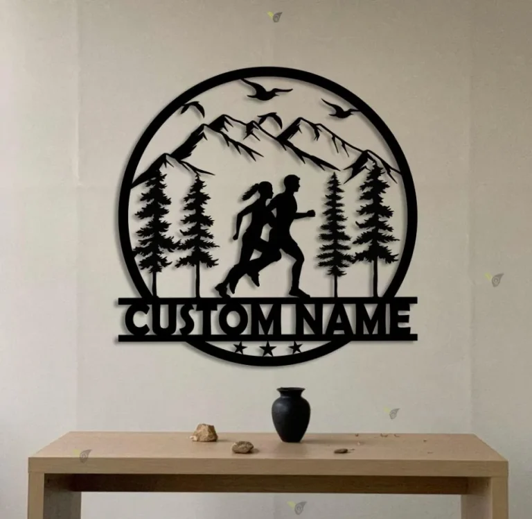 Custom Man Trail Running Metal Wall Art Led Light Personalized Runner Name Sign Home Decor Marathon Decoration Housewarming Birthday Xmas