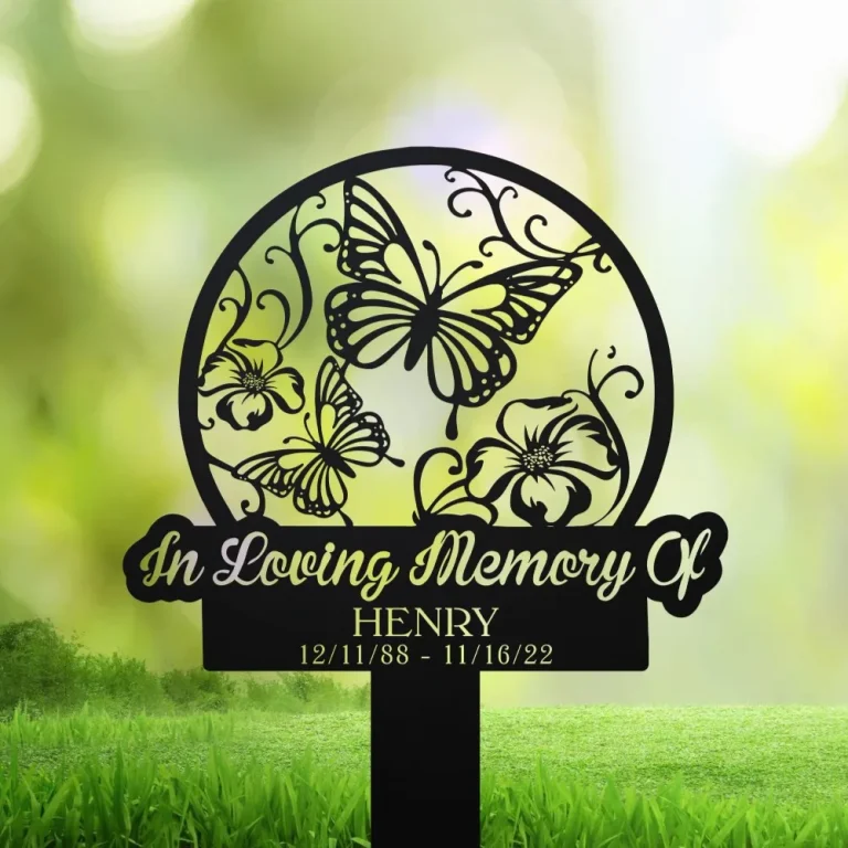 Custom Butterflies Memorial Stake, Garden Decor, In Loving Memory, Butterflies And Flower Stake, Metal Stake, Sympathy Sign, Grave Marker