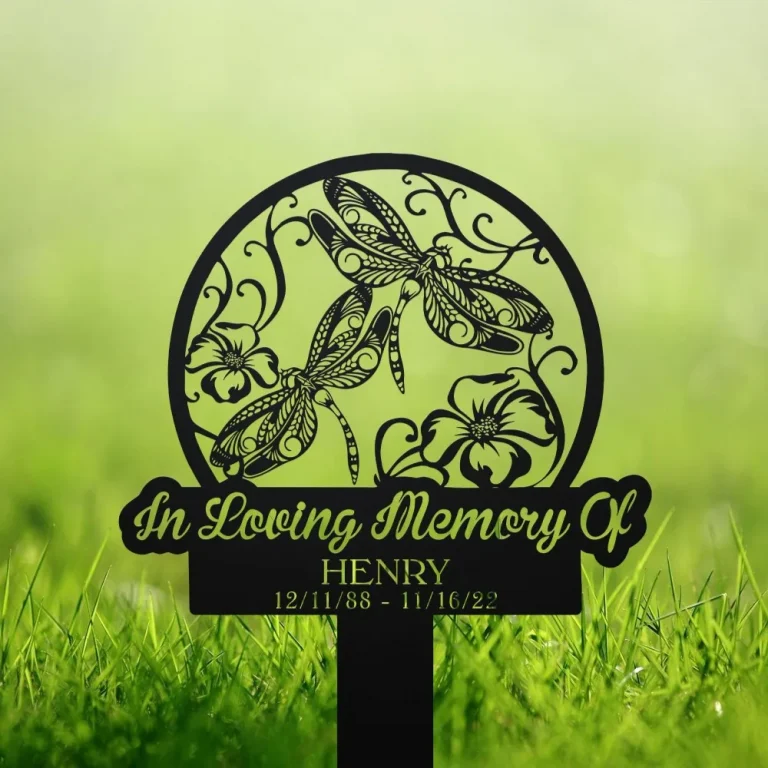 Personalized Dragonfly Memorial Stake, In Loving Memory, Dragonfly And Flower Stake, Metal Stake, Sympathy Sign, Grave Marker, Garden Decor