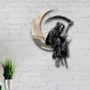 Grim Reaper Metal Wall Art, Grim Reaper On The Moon Hanging Metal Sign, Halloween Home Decor, Gothic Bathroom Decor, Halloween Wall Decor