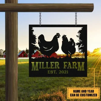 Personalized Metal Farm Sign Hen Chicken Monogram, Custom Outdoor Farmhouse, Hen House Sign, Personalized Chicken Farm Metal Sign