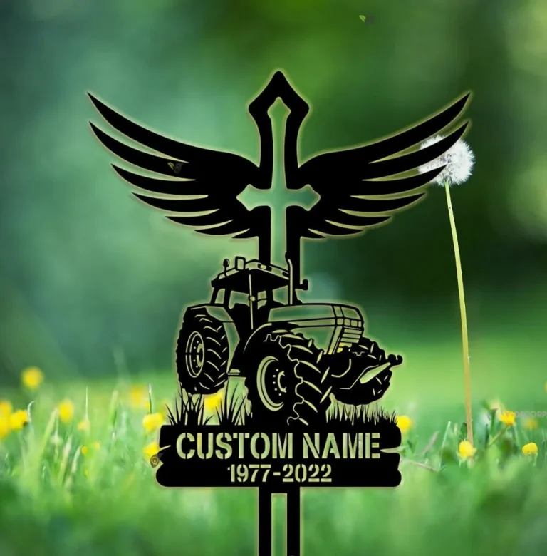 Custom Cross Tractor Memorial Metal Yard Stake, Tractor Metal Stake, Tractor Memorial Gift, Tractor Sign, Sympathy Sign, Memorial Grave Maker