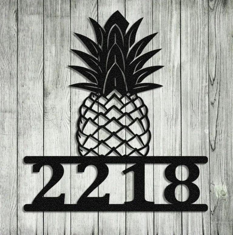Personalized Address Pineapples Beach House Metal Sign Monogram, Custom Outdoor House, Lake, Housewarming Wall Decor, Wedding Art Gift