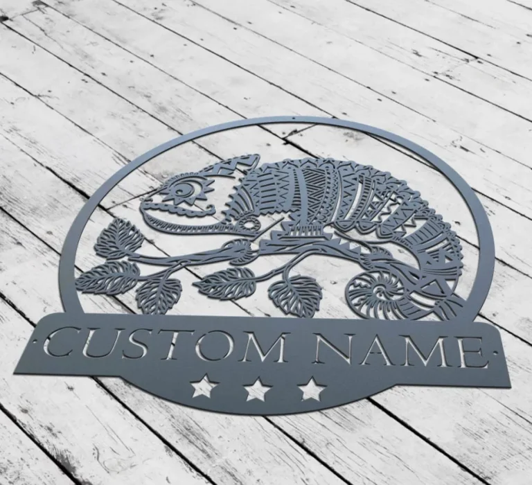 Personalized Zentangle Chameleon Metal Wall Art Chameleon Lover Sign Home Decor Pet Animal Boy Girl Nursery Decoration Chameleon Lover Gift