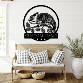 Personalized Zentangle Chameleon Metal Wall Art Chameleon Lover Sign Home Decor Pet Animal Boy Girl Nursery Decoration Chameleon Lover Gift