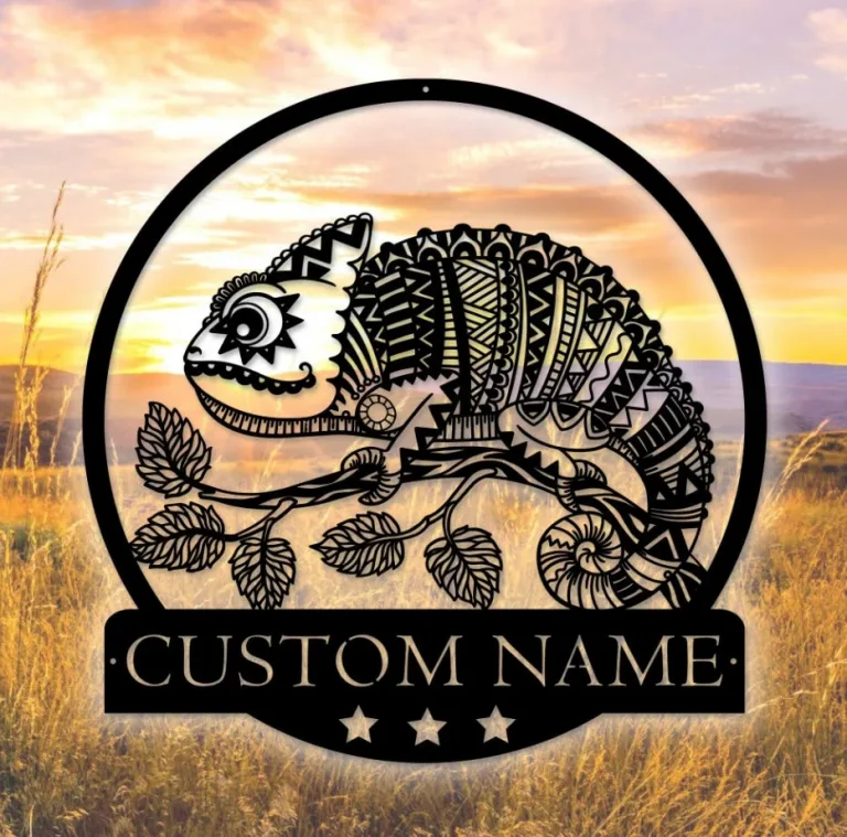 Personalized Zentangle Chameleon Metal Wall Art Chameleon Lover Sign Home Decor Pet Animal Boy Girl Nursery Decoration Chameleon Lover Gift