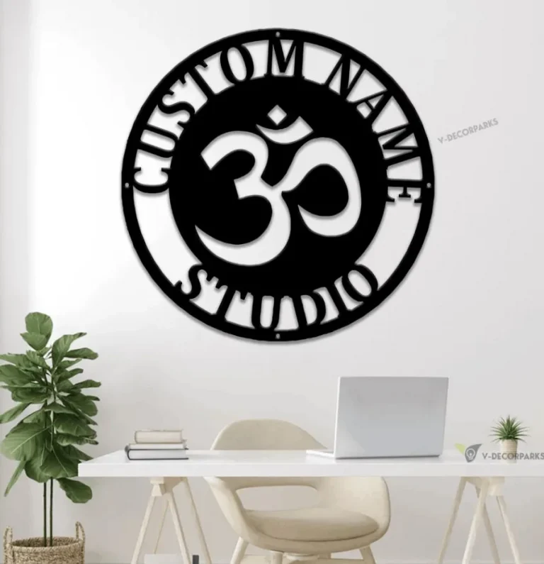 Yoga Wall Art With Led Lights, Aum Sign, Buddha Wall Art, Charm, Om Metal Wall Art, Metal Wall Sign, Personalized Yoga Lover Name Sign, Xmas