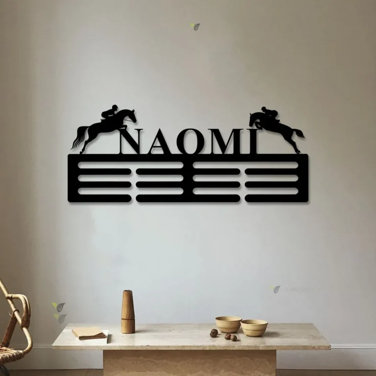 Custom Horse Name Medal Hanger Monogram, Horse Show, 12 Rungs For Medals & Ribbons, Medal Display, Kids Room Sports Decor, Sports Medals