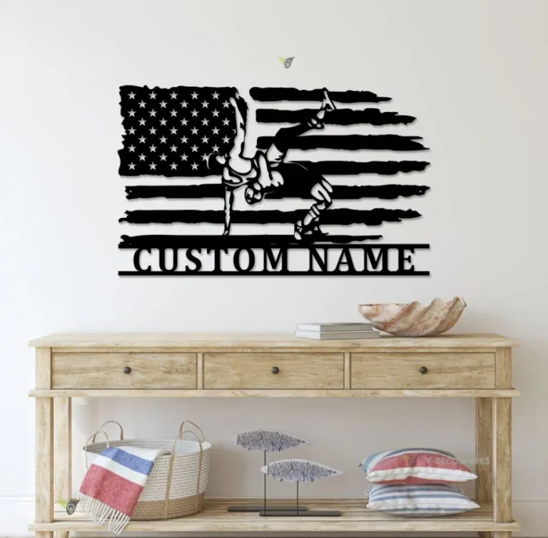 Personalized Wrestling Us Flag Metal Wall Art Led Light Custom American Wrestler Name Sign Home Decor Wrestle Decoration Man Cave Birthday