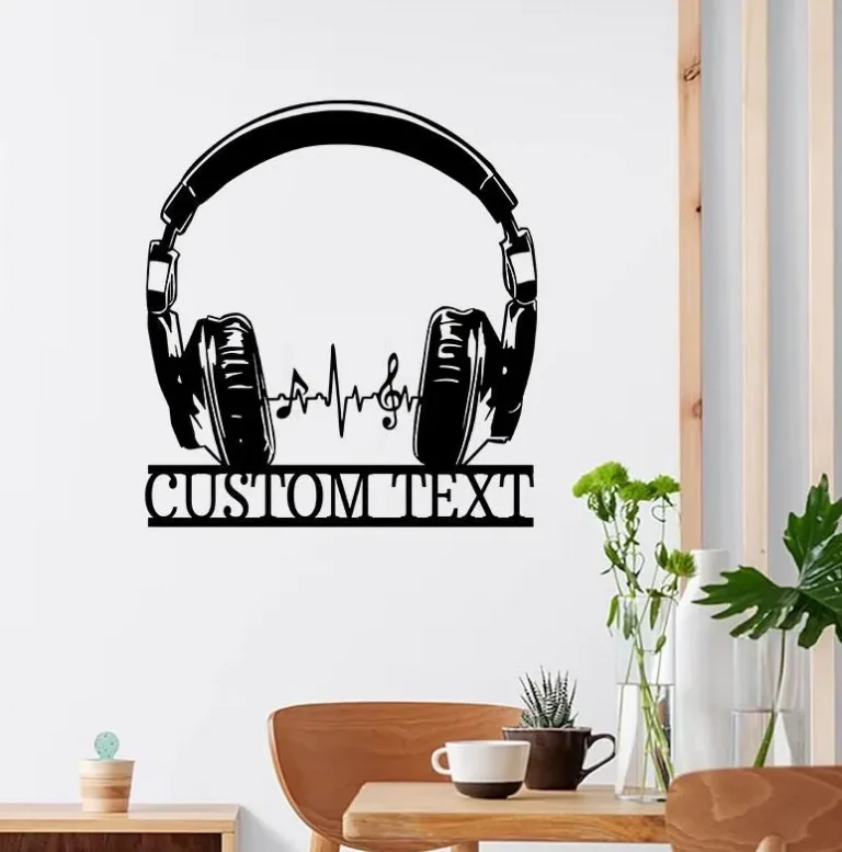 Custom Earphones Metal Wall Art Led Light, Personalized Headphones Decor, Musical Instrument, Music Lovers Gift, Sound Studio Dj Club Name Sign