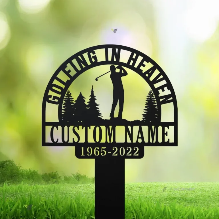 Personalized Golf Memorial Stake, Golfing In Heaven, Golfer Loss, Dad Loss, Father's Day, Grave Marker, Metal Stake With Solar Light, Golf