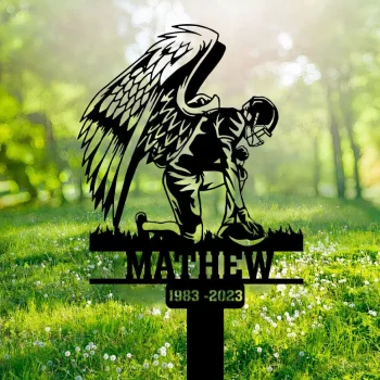 Custom Football Player With Wings Metal Stake, Grave Markers, Football Player Loss, Sympathy Stake, Memorial Stake, Remebrance Sign, Dad Loss