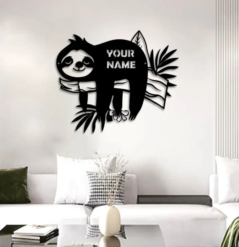 Custom Cute Sloth Metal Wall Art Led Light, Personalized Funny Lazy Sloth Lover Name Sign Home Decor, Ideal For Home Decor & Gift, Home Decor