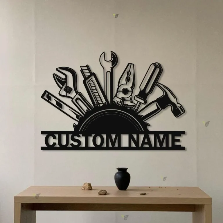 Custom Tools Repair Metal Wall Art, Personalized Builder Workshop Name Sign Home Decor Constructor Decoration Repairman Birthday, Garage Sign