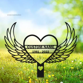 Custom Heart With Wings Memorial Stake, Memorial Sign, Grave Marker, Metal Stake, Sympathy Sign, Remembrance Stake, Garden Decor, Heart Sign