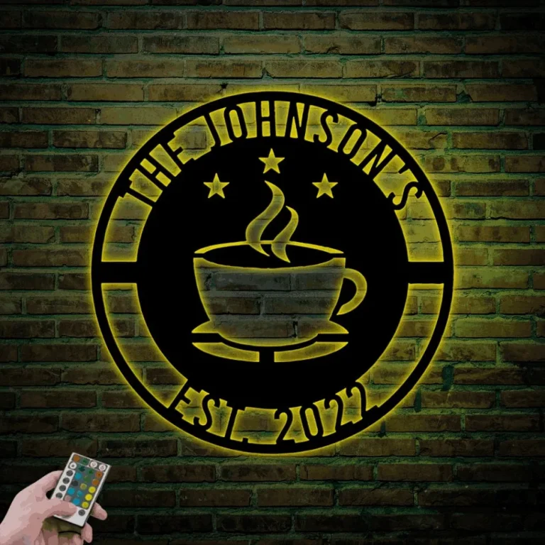 Personalized Coffee Bar Metal Sign With Led Lights, Coffee Bar Wall Hanging Home Decor Custom Coffee Sign Kitchen Wall Decor Kitchen Sign