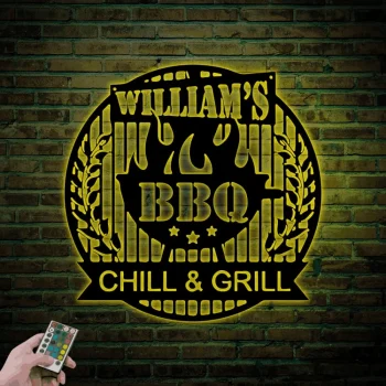 Personalized Metal Bbq With Led Lights Sign, Bbq Grill Sign, Custom Bbq Sign Barbecue Signs Barbecue Wall Art Decor Kitchen Decor Grilling