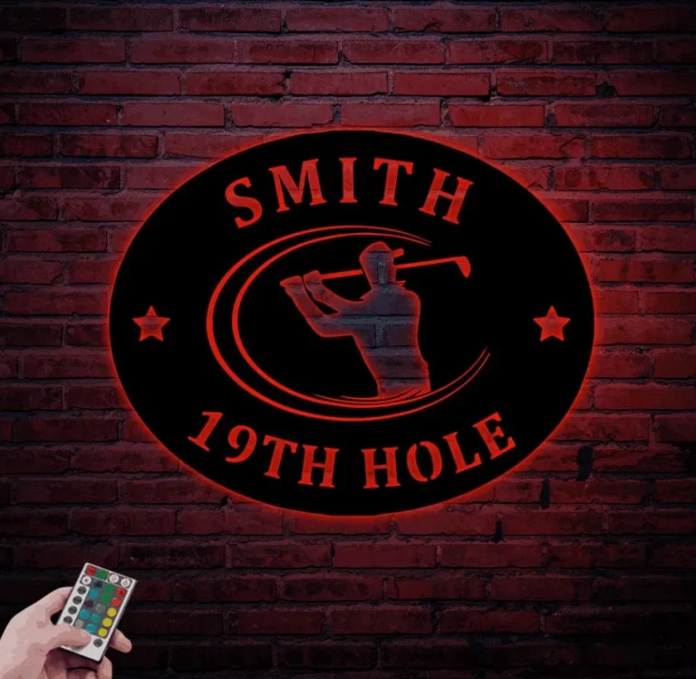 19th Hole Led Lights Metal Sign, Golf Gifts For Men, Personalized Golf Sign, Golf Mancave Sign, Golfer Gifts, Boyfriend Gift, Husband Gift