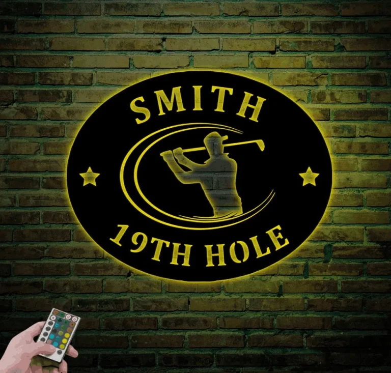 19th Hole Led Lights Metal Sign, Golf Gifts For Men, Personalized Golf Sign, Golf Mancave Sign, Golfer Gifts, Boyfriend Gift, Husband Gift