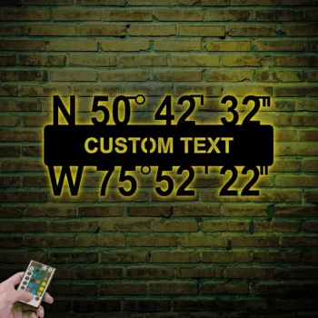 Gps Coordinates Sign With Led Lights, Metal Wall Art, Latitude Longitude Sign, Custom Metal Sign, Wedding Gift, Personalized Address Gps Sign