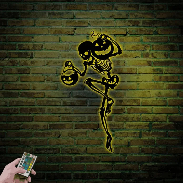 Funny Skeleton Dancer Metal Sign Led Lights, Skeleton Dancing Sign Decoration Halloween Skull Dance Home Decor Birthday Xmas Housewarming