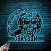 Custom Skull American Football Metal Sign Led Lights, Personalized Skull Football Player Name Sign Home Decor Nursery Decoration Birthday