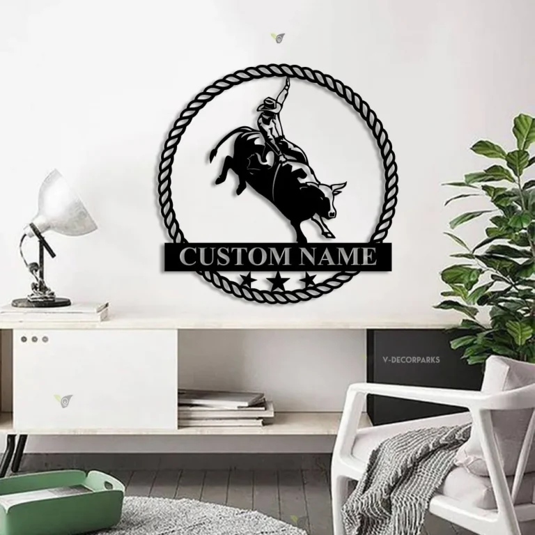 Custom Bull Rider Metal Wall Art, Personalized Rodeo Name Sign, Cowboy Riding Bull Decoration Birthday Dad Gift, Home Decor, Bull Rider Sign