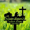 Personalized Biker Kneels At Cross Motobike Rider Memorial Stake, Metal Stake, Sympathy Sign, Grave Marker, Remembrance Stake, Home Decor