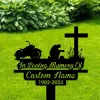 Personalized Biker Kneels At Cross Motobike Rider Memorial Stake, Metal Stake, Sympathy Sign, Grave Marker, Remembrance Stake, Home Decor