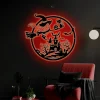 Gnome Witch And Cat Metal Wall Art Led Light Moon Witch Riding Broom Sign Decoration Halloween Home Decor Birthday Xmas Housewarming