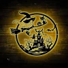 Gnome Witch And Cat Metal Wall Art Led Light Moon Witch Riding Broom Sign Decoration Halloween Home Decor Birthday Xmas Housewarming