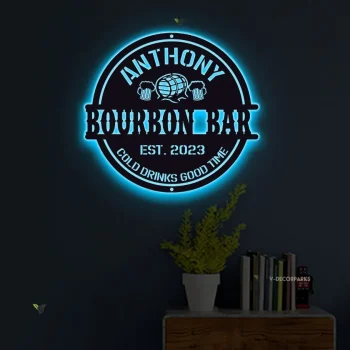 Custom Home Pub Gin Bourbon Bar Metal Wall Art Led Light Personalized Whiskey Cocktail Drinking Name Sign Home Decor Man Cave Decoration