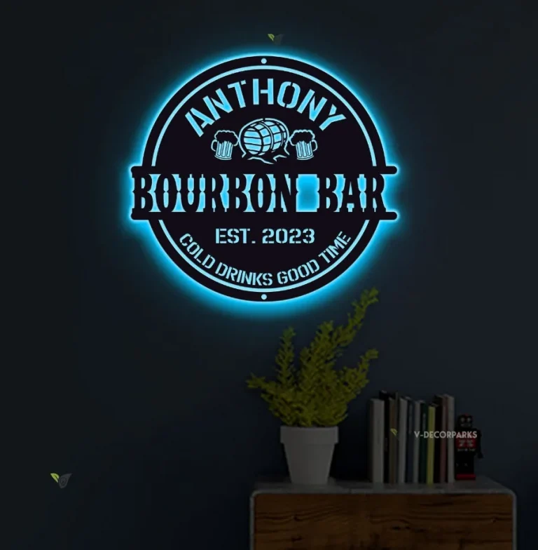 Custom Home Pub Gin Bourbon Bar Metal Wall Art Led Light Personalized Whiskey Cocktail Drinking Name Sign Home Decor Man Cave Decoration