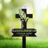 Personalized Cross Memorial Stake, Cross With Praying Hand Metal Stake, Sympathy Sign, Grave Marker, Remembrance Stake, Dad Loss, Mom Loss