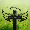 Personalized Cross Memorial Stake, Garden Decor, Rest In Peace, Cross With Wings, Angel Stake, Metal Stake, Sympathy Sign, Grave Marker, Gift